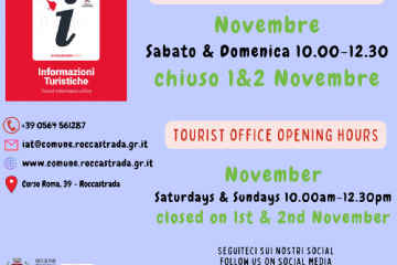 Orario apertura ufficio informazioni e accoglienza turistica mese di Novembre